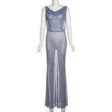 Elegant Blue Draped Evening Gown image 3