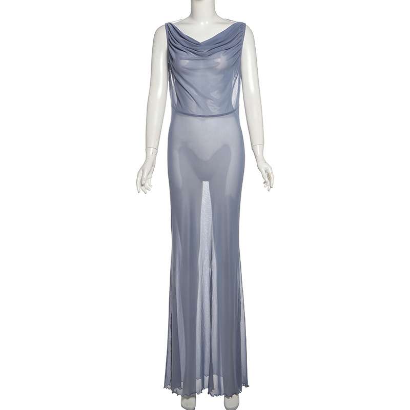 Elegant Blue Draped Evening Gown image 3