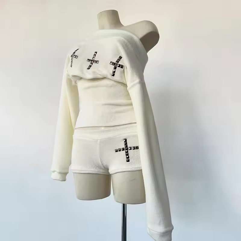 Studded Cross Off-Shoulder Knit Lounge Set image 2