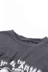 Printed Round Neck Knot Tie Cropped Tee Shirt Top image 7