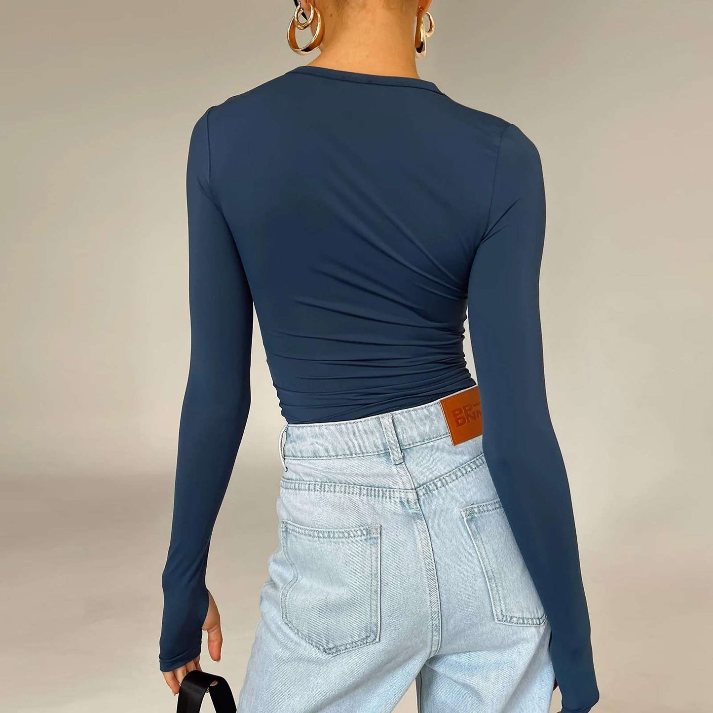 Solid Slim Fit Round Neck Crop Top image 6