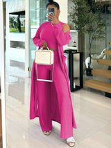 3-Piece Wide-Leg Pant Set - M, Rose image
