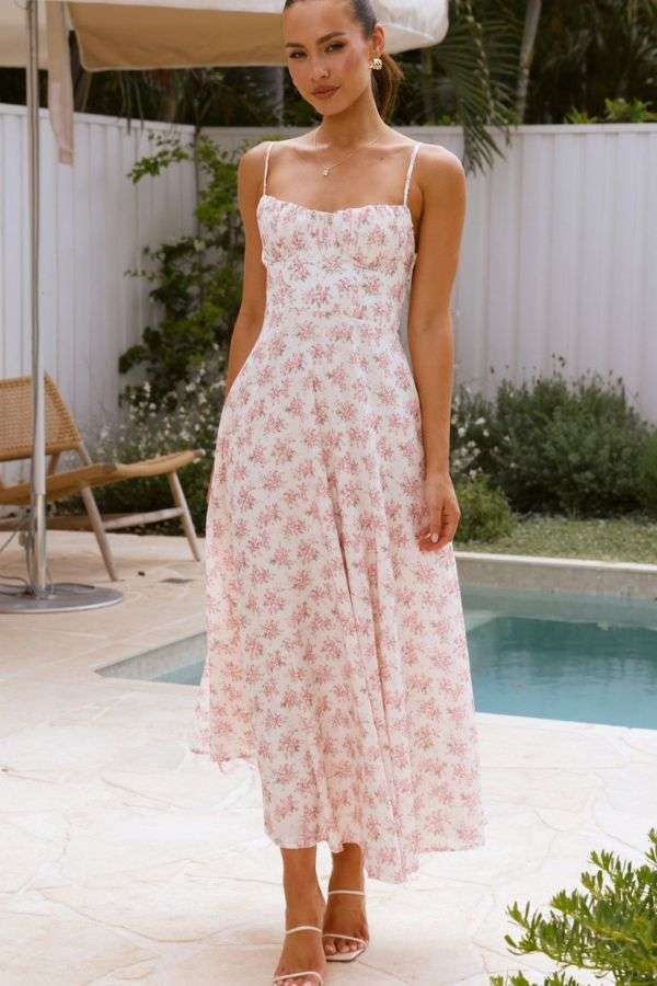 Floral Spaghetti Strap Midi Dress image 0