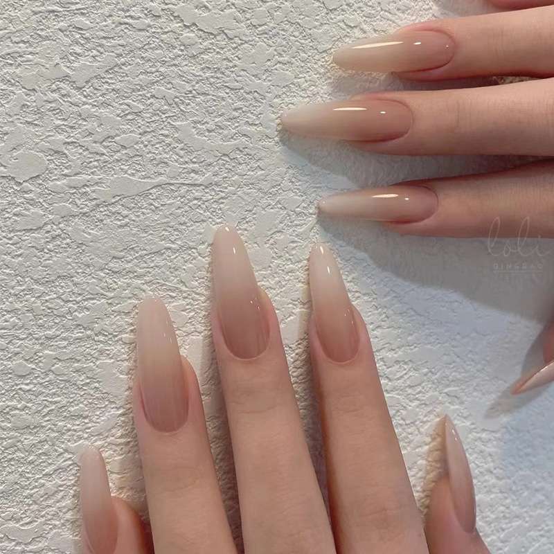 Ombre Almond-Shaped Acrylic Nails - Free Size, Beige image