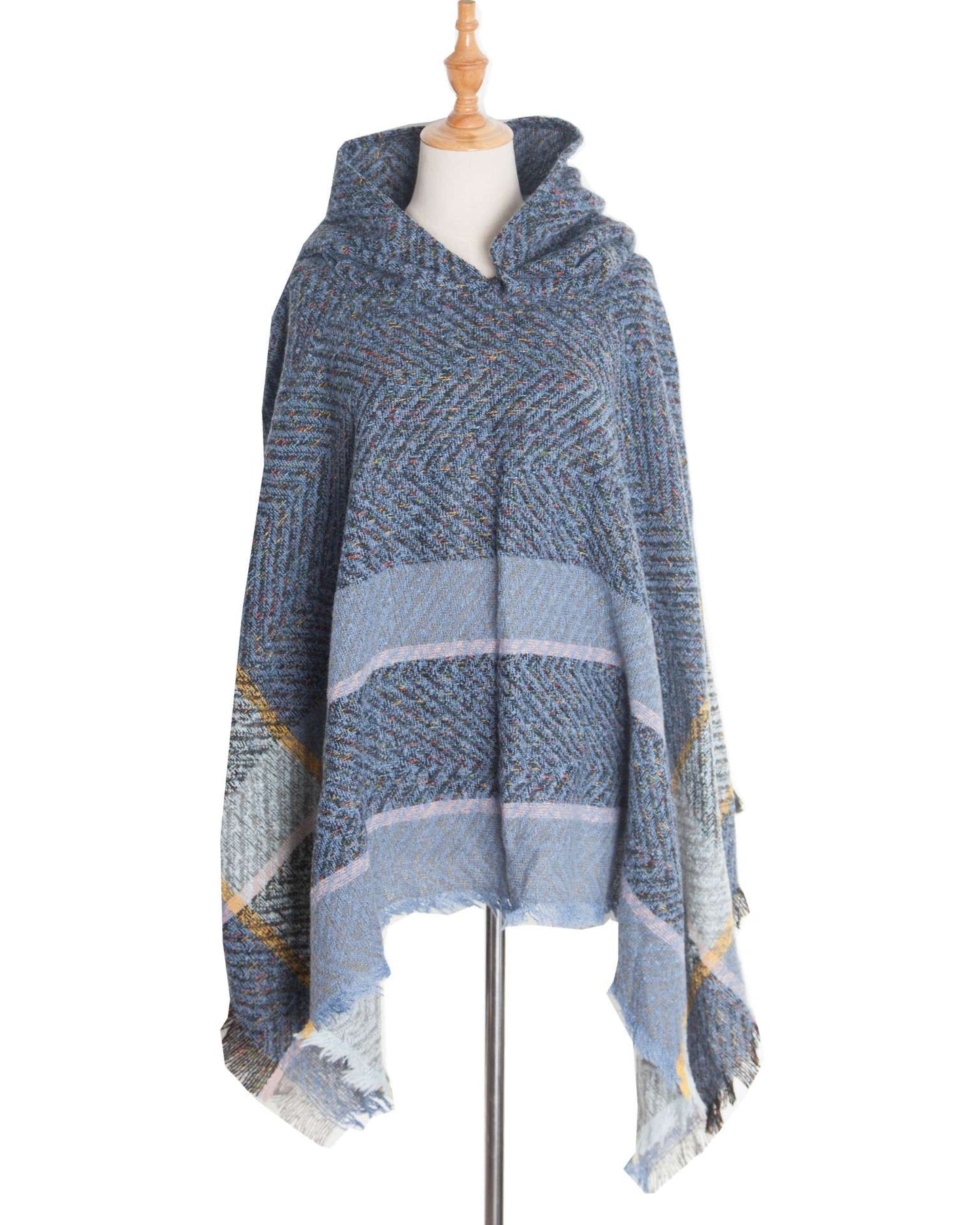 Fashion Shawl for women, striped, with Hood - Multi Blue image