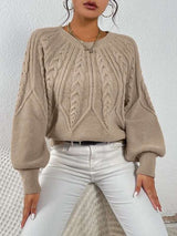 Pullover Sweaters Crewneck Lantern Sleeve Knit Sweater - S, Rugby Tan Beige image