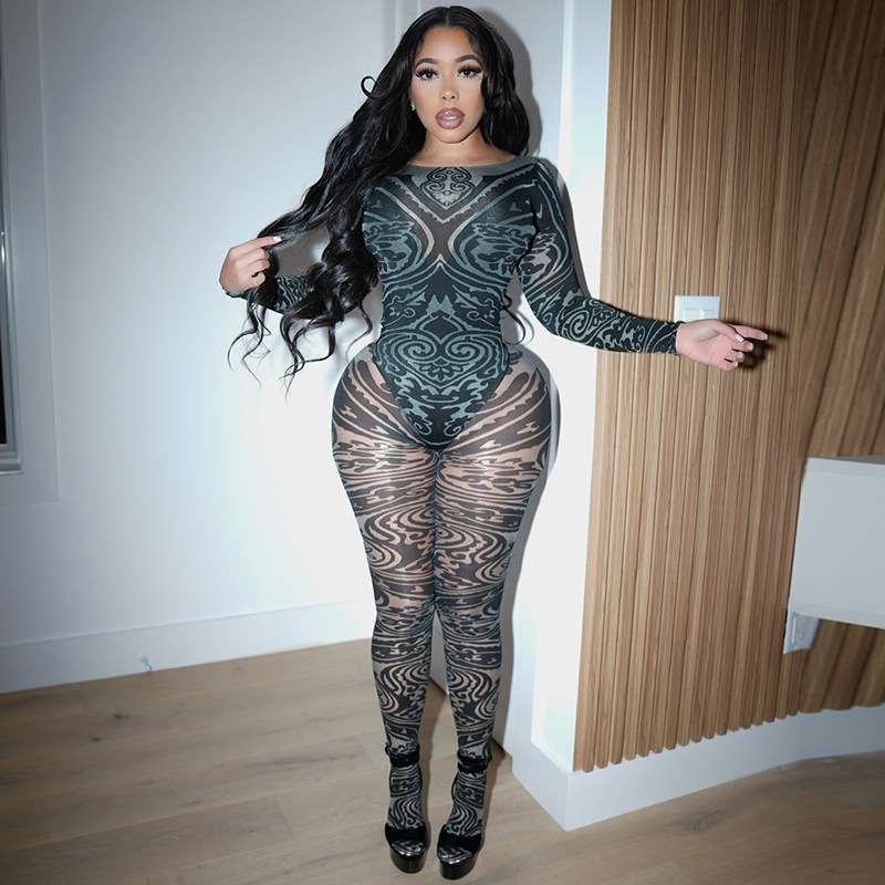 Tribal Illusion Mesh Bodysuit & Legging Set image 4