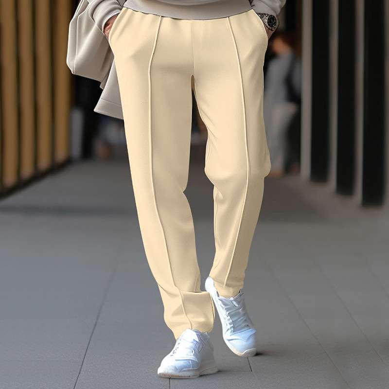 Mens Solid Sweatpants Joggers Trousers - L, Beige image