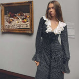 Black Polka Dot Dress with Ruffled Collar image 0