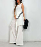 Pleated Two-Piece Set with Accents - L, White image