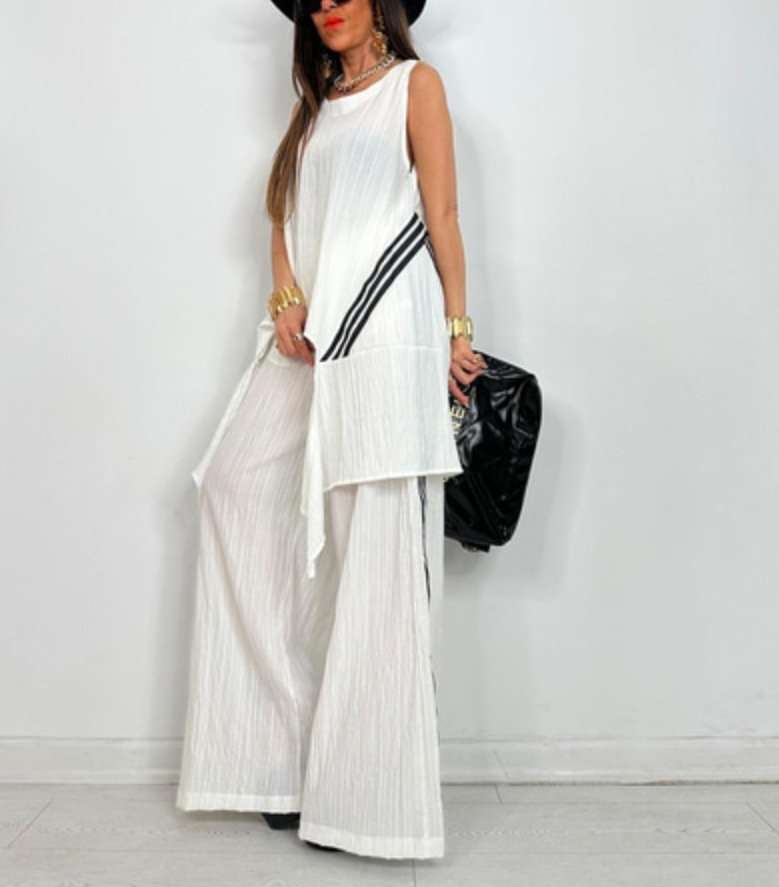 Pleated Two-Piece Set with Accents - L, White image