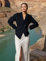 Black Unusual Pleated Blazer image 2
