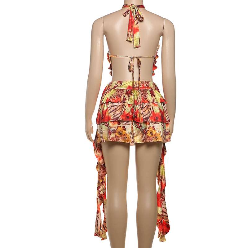 Tropical Print Ruffle Halter Mini Dress image 3