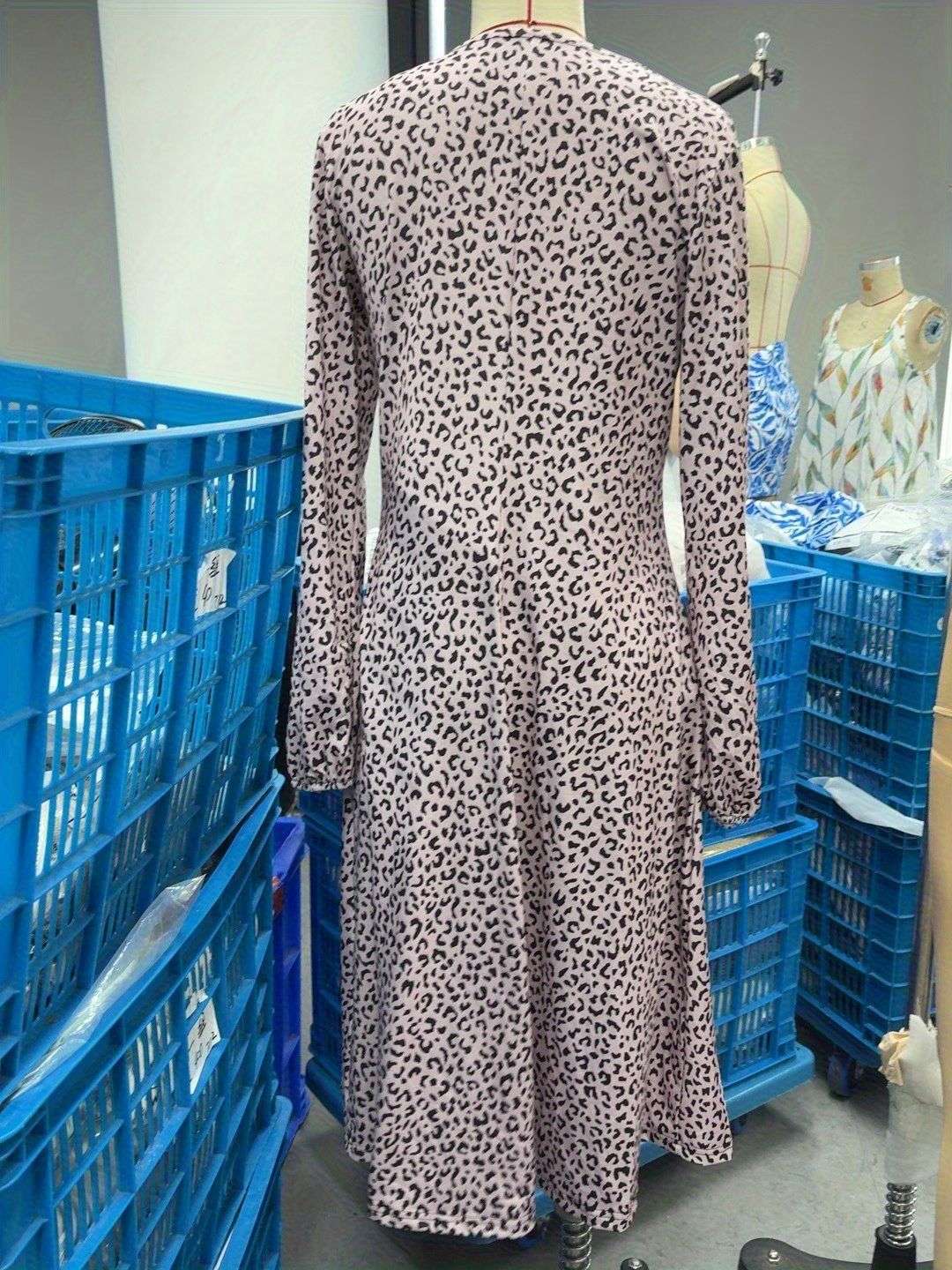 Leopard Print Long Sleeve Midi Dress image 4