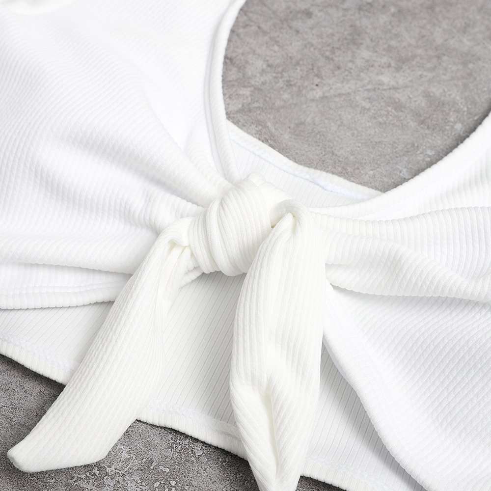 Sexy V Neck Short Sleeve Front Knot Tie Swimsuit image 4