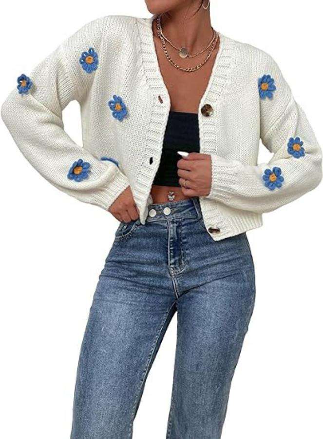 Casual Autumn Winter Cardigan Sweater - XL, White image