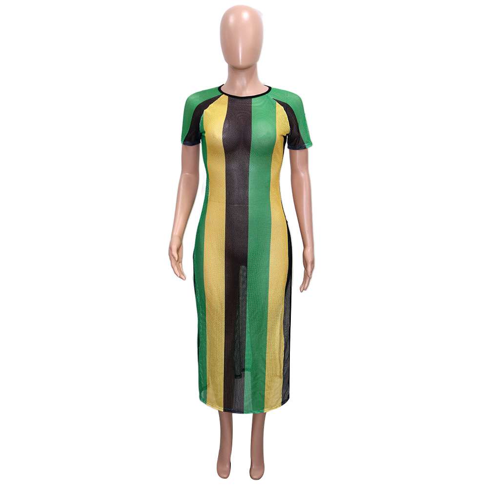 Vibrant Color Block Maxi Dress - L, Green image