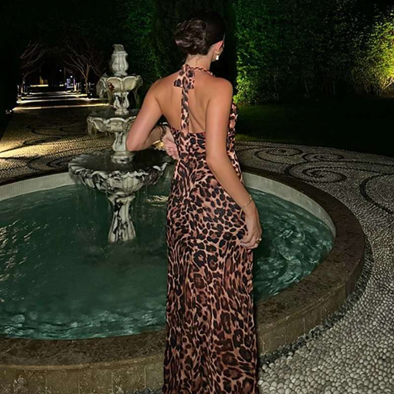 Bold Leopard Print Halter Maxi Dress image 2