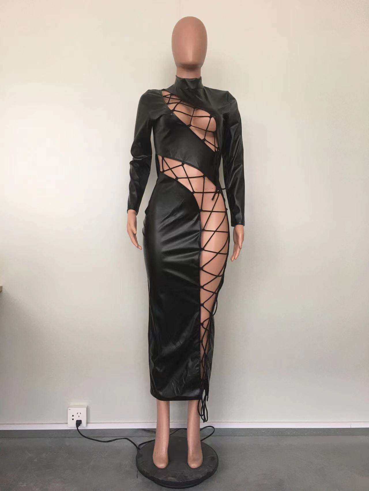 Fall Winter Style Lace-Up Pu Leather Dress image 3