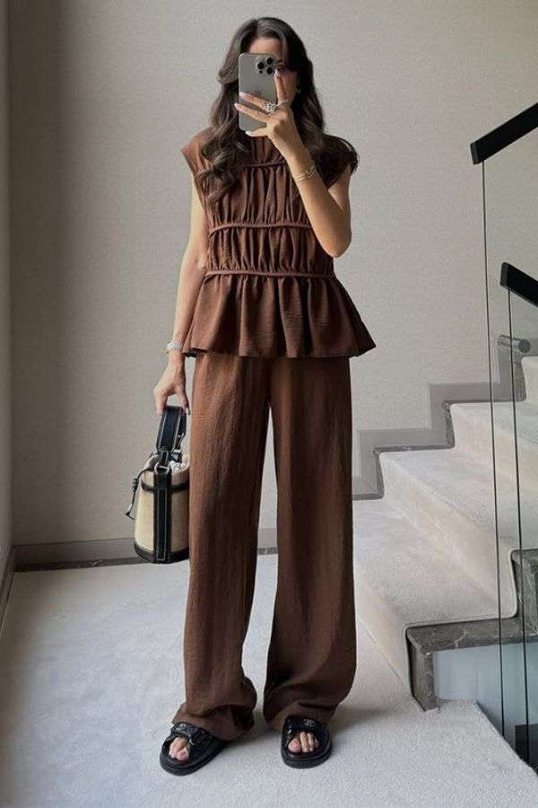 Sleeveless Top and Wide-Leg Pants Set - Black, S image