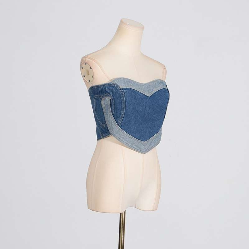 Patchwork Denim Heart Bandeau Top image 6