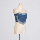 Patchwork Denim Heart Bandeau Top image 6