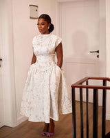 Floral Jacquard Midi Dress - L, White image