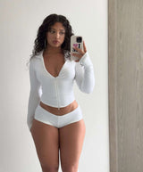 Long Sleeve Crop Top and Shorts Set image 4