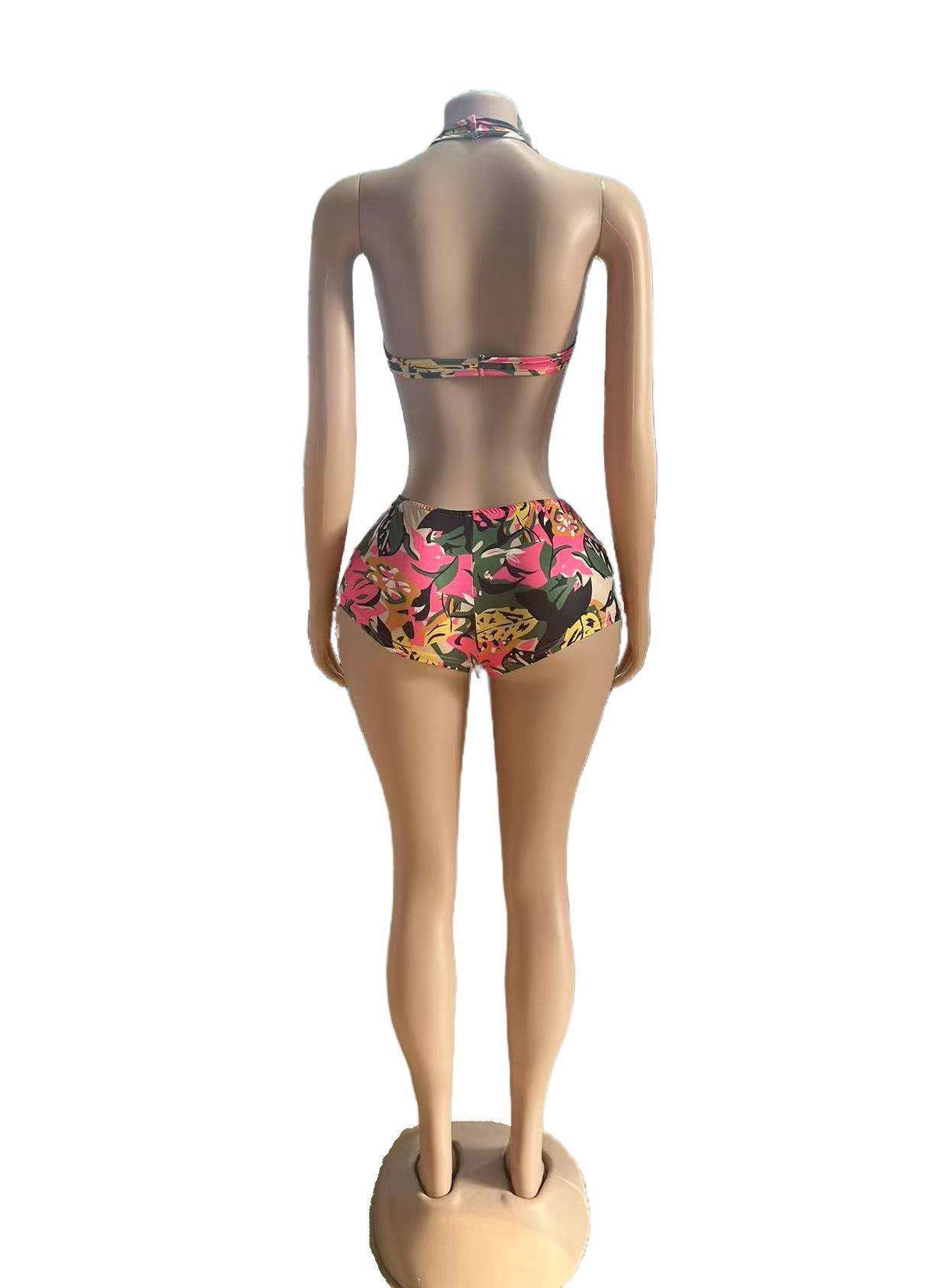 Tropical Print Halter Bikini Set with Skirt image 3