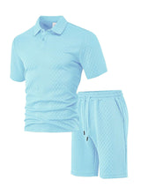 Textured Polo and Shorts Set - XL, Sky Blue image