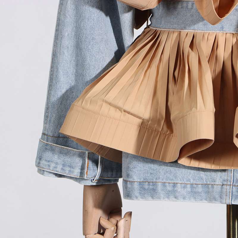 Colorblock Long Sleeve Ruffles Denim Jacket image 7