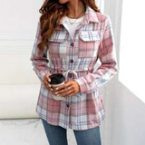 Plaid Button-Up Shirt Jacket - M, Pink image