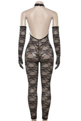 Sexy See-Through Mesh Open Back Glove Detail Jumpsuit image 3