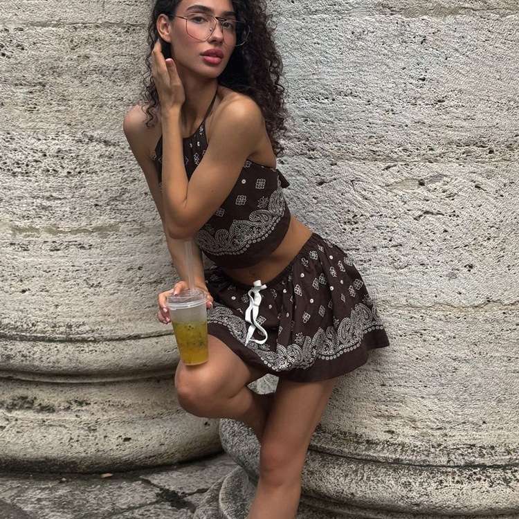 Boho Style Sleeveless Crop Top and Shorts Set image 1