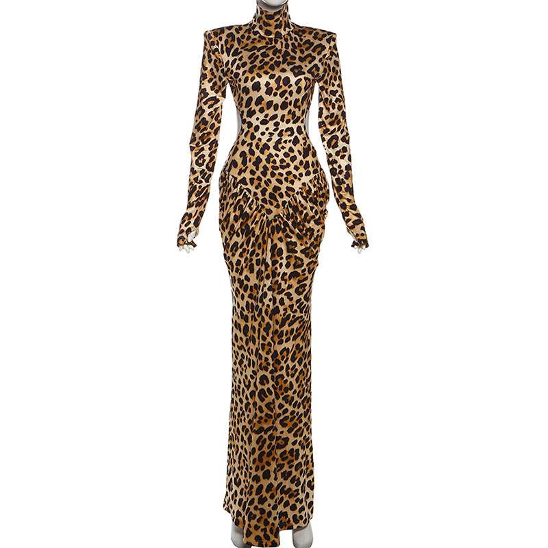 Leopard Print Maxi Dress with Turtleneck image 3