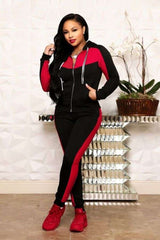 Animal Print Two Piece Activwear Zipper Up Set - L, Red image