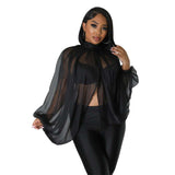 Fashion Tunic Split Long-Sleeve Tops - XL, Black image