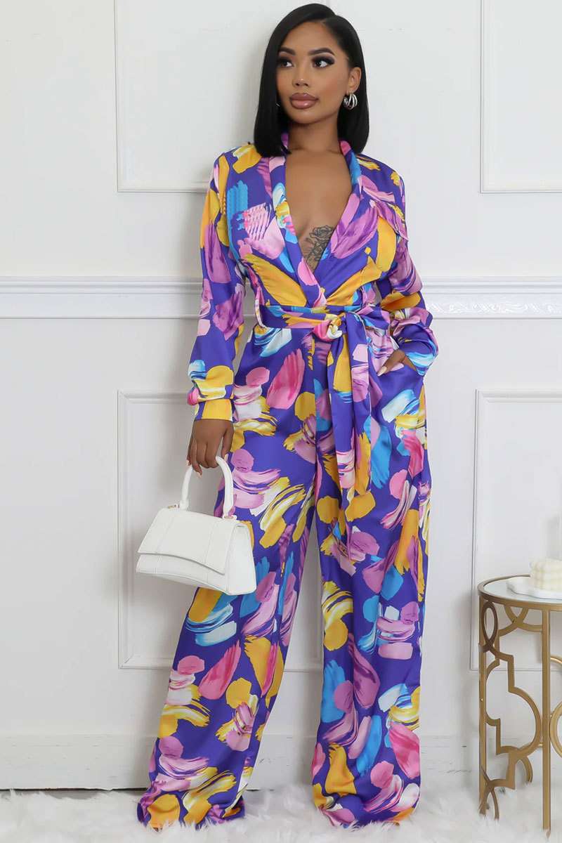 Floral Multi Color Jumpsuit - S, Multi Purple image