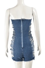 Frayed Edge Strapless Denim Romper image 5
