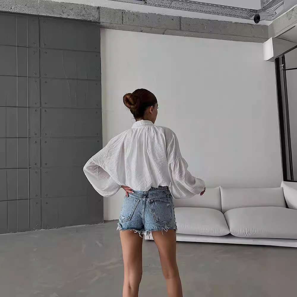 Self Design Puff Sleeve Shirt Style Top image 3