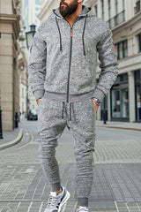 Two Pieces Solid Color Hoodie Tracksuit, Activewear image 0