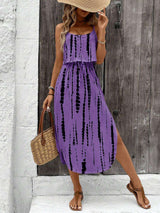 Tie-Dye Maxi Dress with Spaghetti Straps - S, Purple image