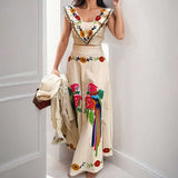 Parrot Design Top & Maxi Skirt - S, Beige image