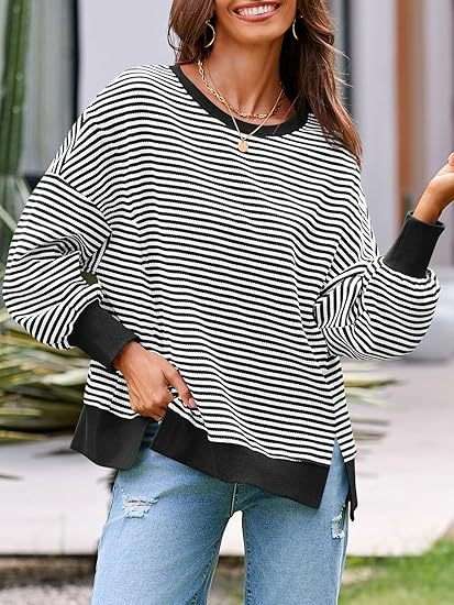 Casual Striped Oversized Sweatshirt image 1