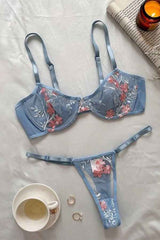 Sexy Lace Floral Embroidery Bra Underwear Two Piece Set image 3