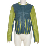 Contrast Color Zipper Cropped Jackets image 3