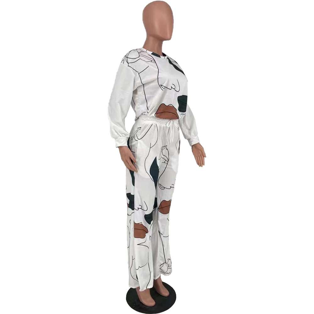 Casual Print Drop Shoulder Loose Sweatshirt  Sweatpants Set image 4