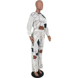 Casual Print Drop Shoulder Loose Sweatshirt  Sweatpants Set image 4