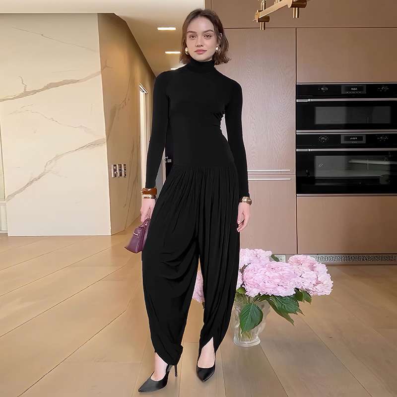 Chic Turtleneck Pleated Draped Jumpsuit image 1
