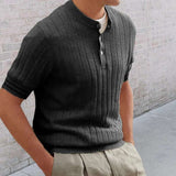 Ribbed Short-Sleeve Polo Shirt - M, Black image